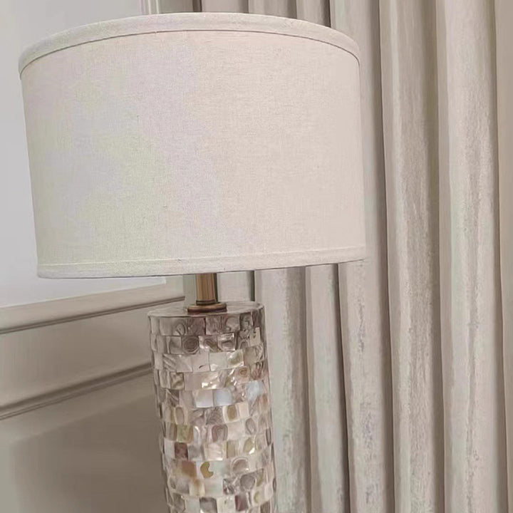 Contemporary Creative Shell Patch Fabric Iron Cylinder 1-Light Table Lamp For Bedside