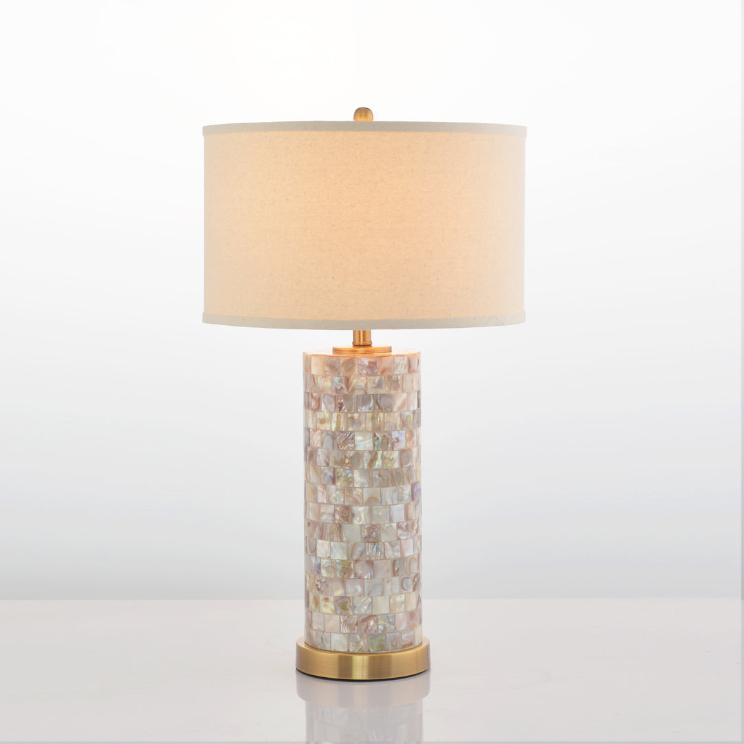 Contemporary Creative Shell Patch Fabric Iron Cylinder 1-Light Table Lamp For Bedside