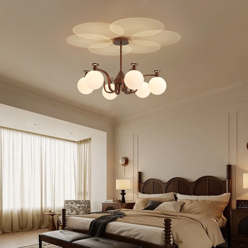 Contemporary Retro Hardware Glass Ball Projection 3/6/8/10 Light LED Chandeliers For Living Room