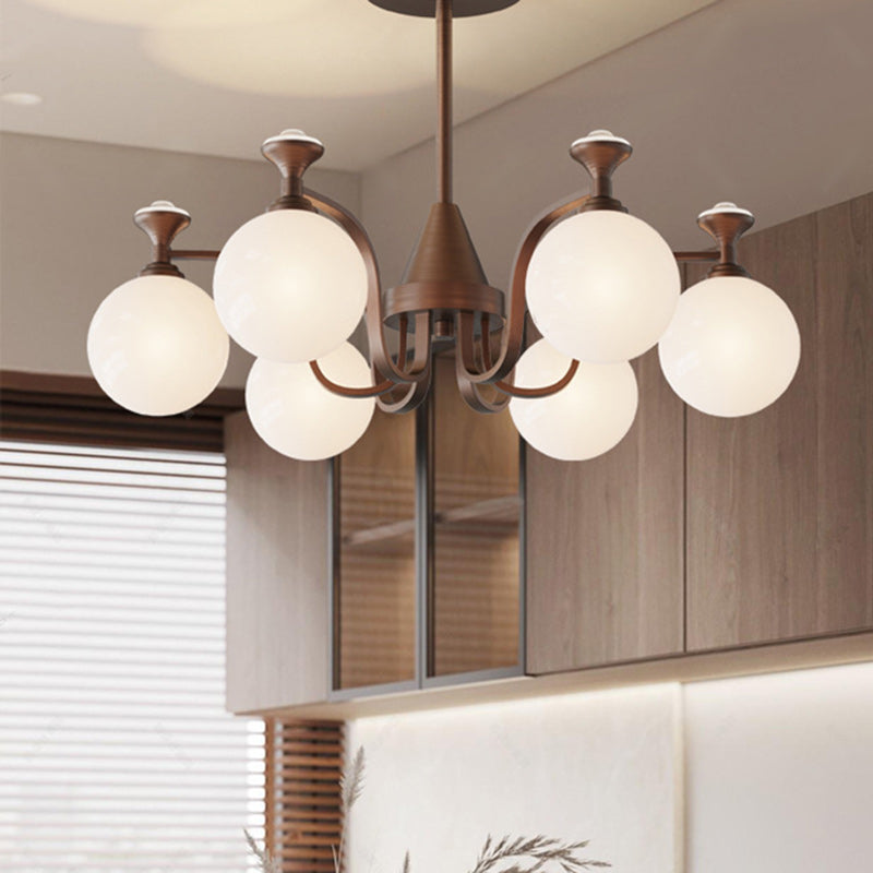 Contemporary Retro Hardware Glass Ball Projection 3/6/8/10 Light LED Chandeliers For Living Room