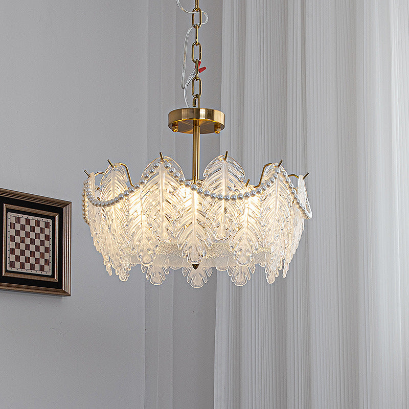 Lustre semi-encastré traditionnel français en fer avec perles de verre à 5/6/8 lumières pour chambre 