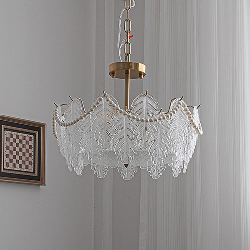 Lustre semi-encastré traditionnel français en fer avec perles de verre à 5/6/8 lumières pour chambre 