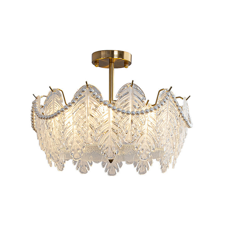 Lustre semi-encastré traditionnel français en fer avec perles de verre à 5/6/8 lumières pour chambre 