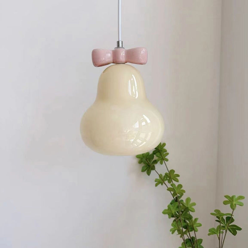 Lustre suspendu 1 lumière en fer traditionnel français en céramique verre gourde poire nœud papillon pour chevet 