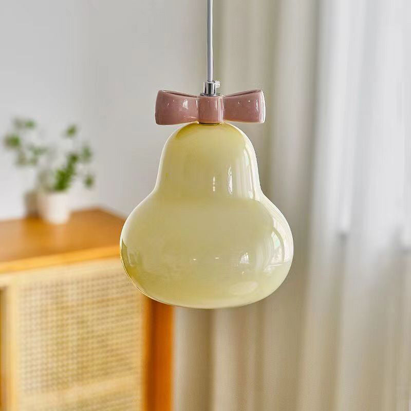 Lustre suspendu 1 lumière en fer traditionnel français en céramique verre gourde poire nœud papillon pour chevet 