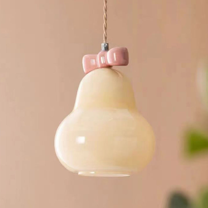 Lustre suspendu 1 lumière en fer traditionnel français en céramique verre gourde poire nœud papillon pour chevet 