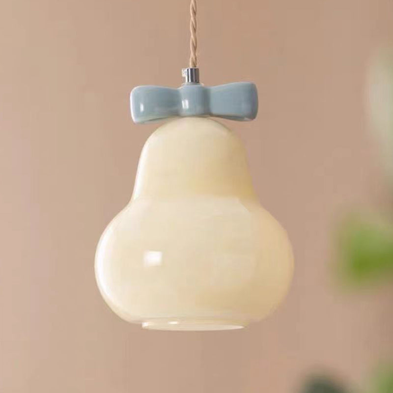 Lustre suspendu 1 lumière en fer traditionnel français en céramique verre gourde poire nœud papillon pour chevet 