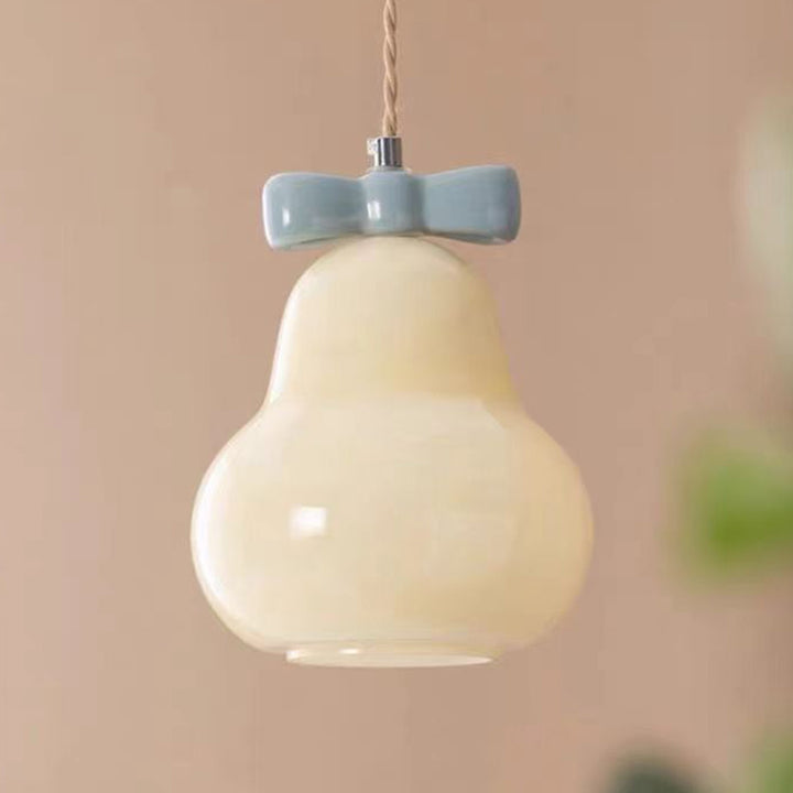 Lustre suspendu 1 lumière en fer traditionnel français en céramique verre gourde poire nœud papillon pour chevet 