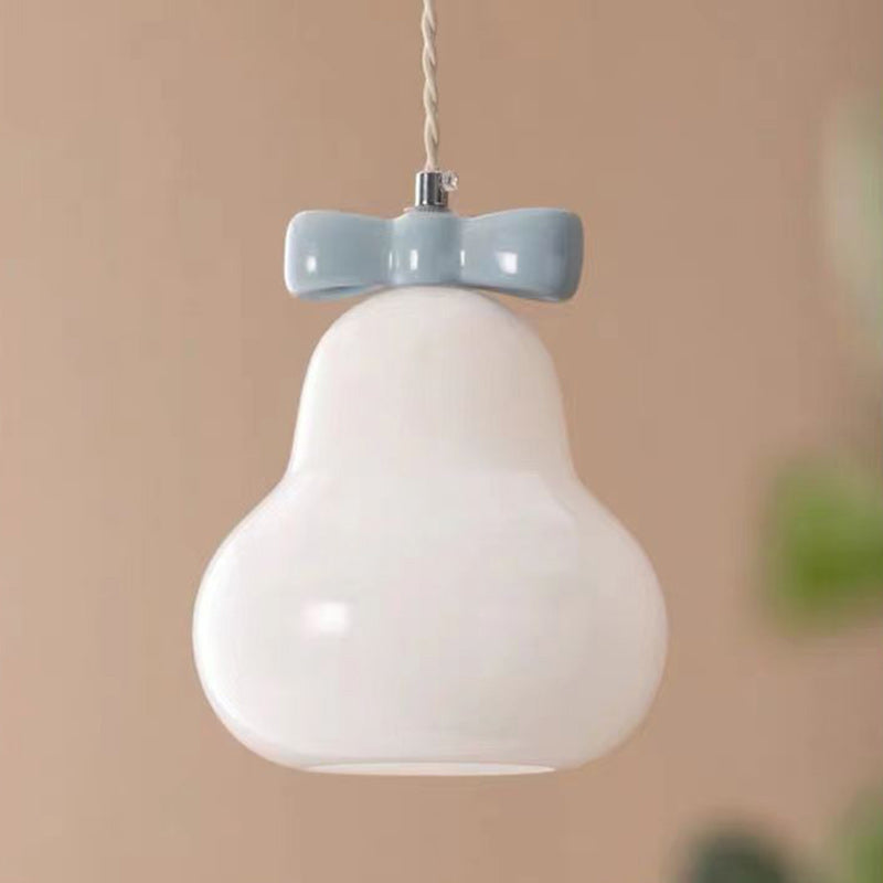 Lustre suspendu 1 lumière en fer traditionnel français en céramique verre gourde poire nœud papillon pour chevet 