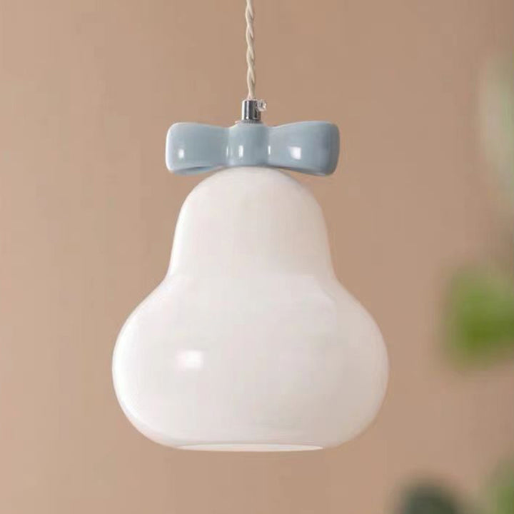 Lustre suspendu 1 lumière en fer traditionnel français en céramique verre gourde poire nœud papillon pour chevet 