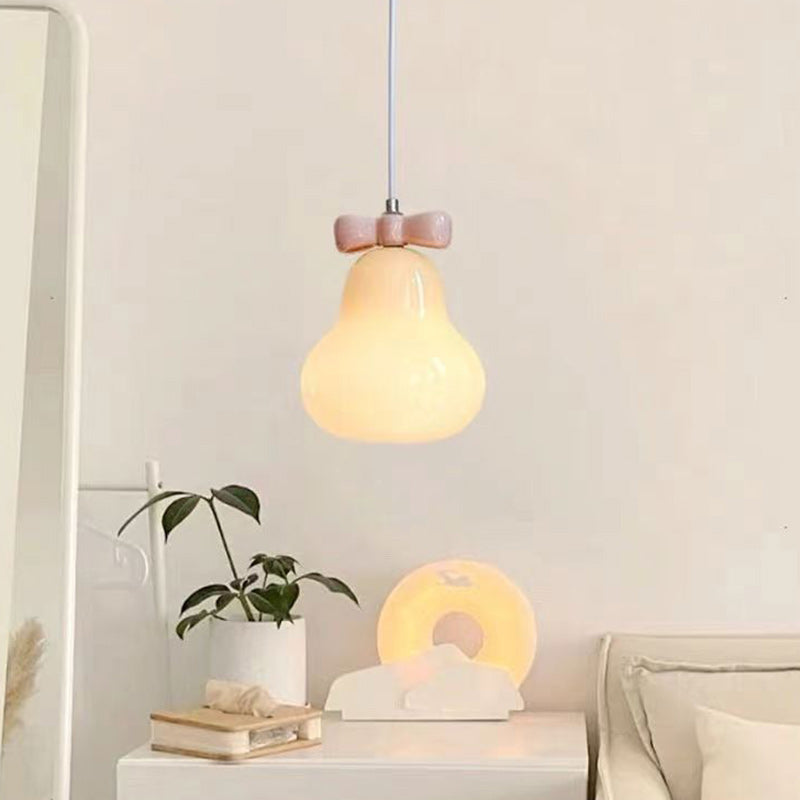 Lustre suspendu 1 lumière en fer traditionnel français en céramique verre gourde poire nœud papillon pour chevet 