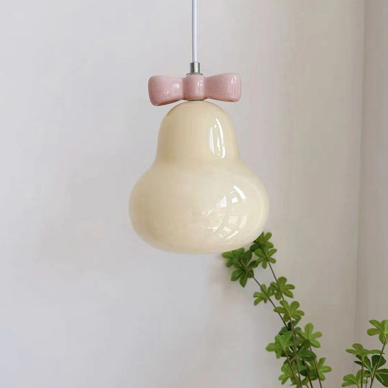 Lustre suspendu 1 lumière en fer traditionnel français en céramique verre gourde poire nœud papillon pour chevet 