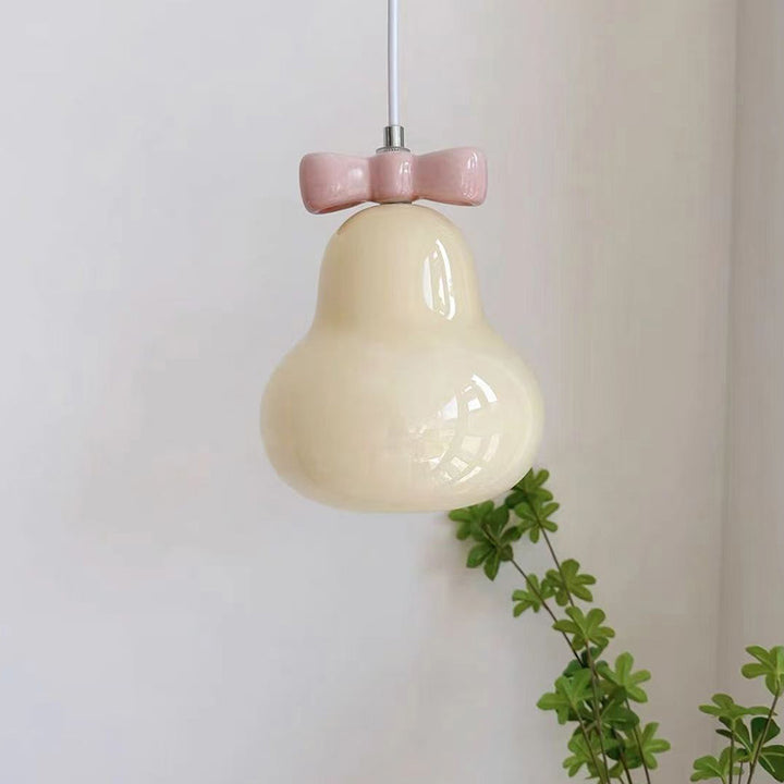 Lustre suspendu 1 lumière en fer traditionnel français en céramique verre gourde poire nœud papillon pour chevet 