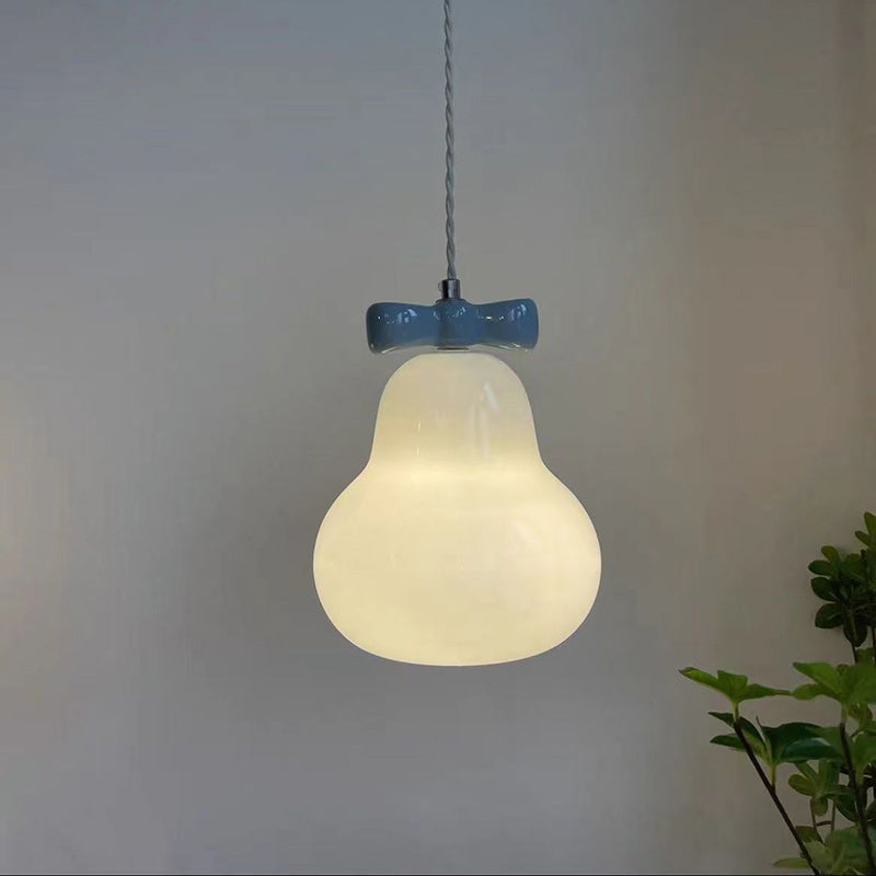 Lustre suspendu 1 lumière en fer traditionnel français en céramique verre gourde poire nœud papillon pour chevet 