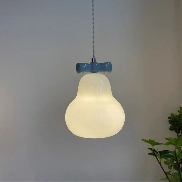 Lustre suspendu 1 lumière en fer traditionnel français en céramique verre gourde poire nœud papillon pour chevet 