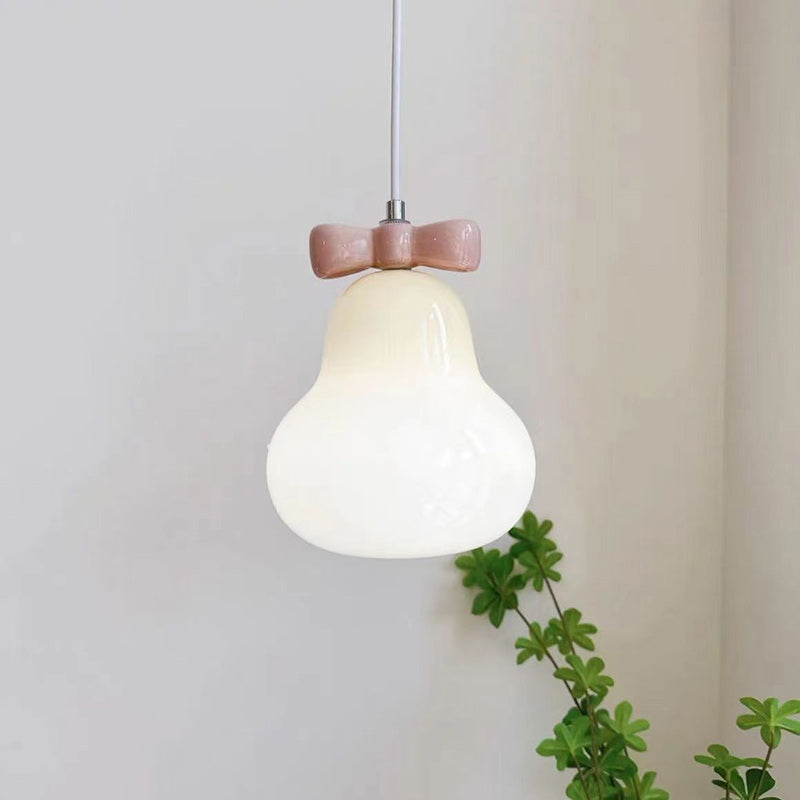 Lustre suspendu 1 lumière en fer traditionnel français en céramique verre gourde poire nœud papillon pour chevet 