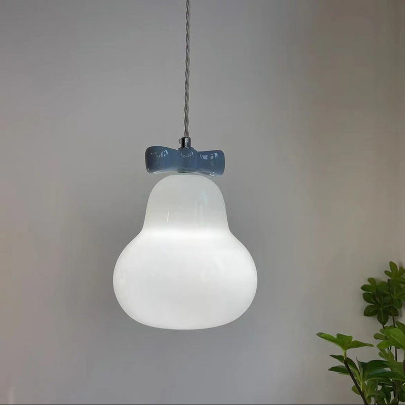 Lustre suspendu 1 lumière en fer traditionnel français en céramique verre gourde poire nœud papillon pour chevet 