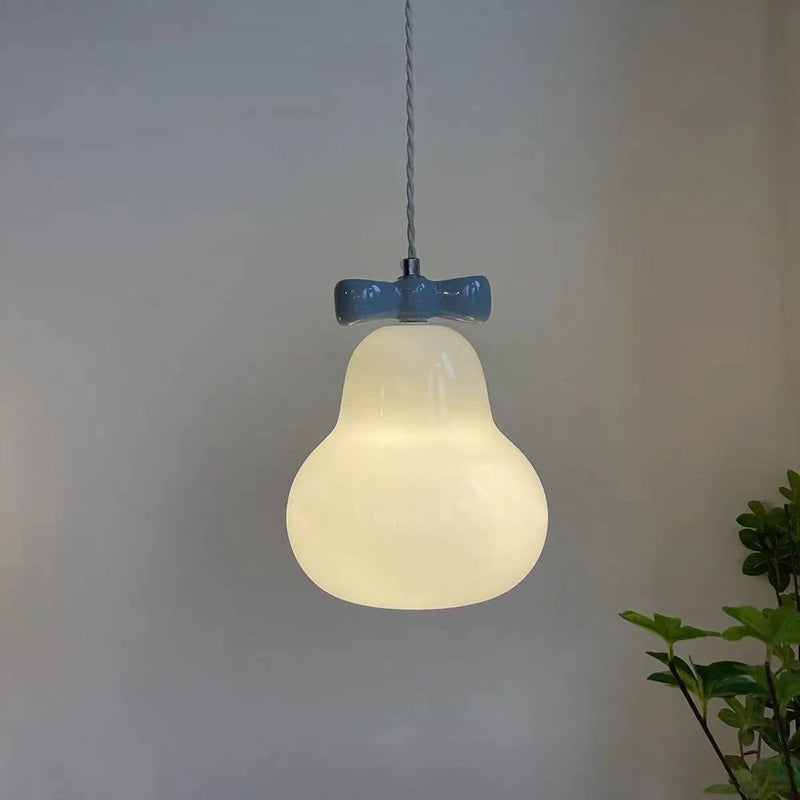 Lustre suspendu 1 lumière en fer traditionnel français en céramique verre gourde poire nœud papillon pour chevet 