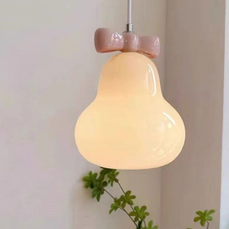 Lustre suspendu 1 lumière en fer traditionnel français en céramique verre gourde poire nœud papillon pour chevet 