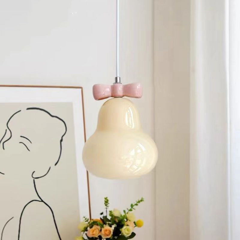 Lustre suspendu 1 lumière en fer traditionnel français en céramique verre gourde poire nœud papillon pour chevet 