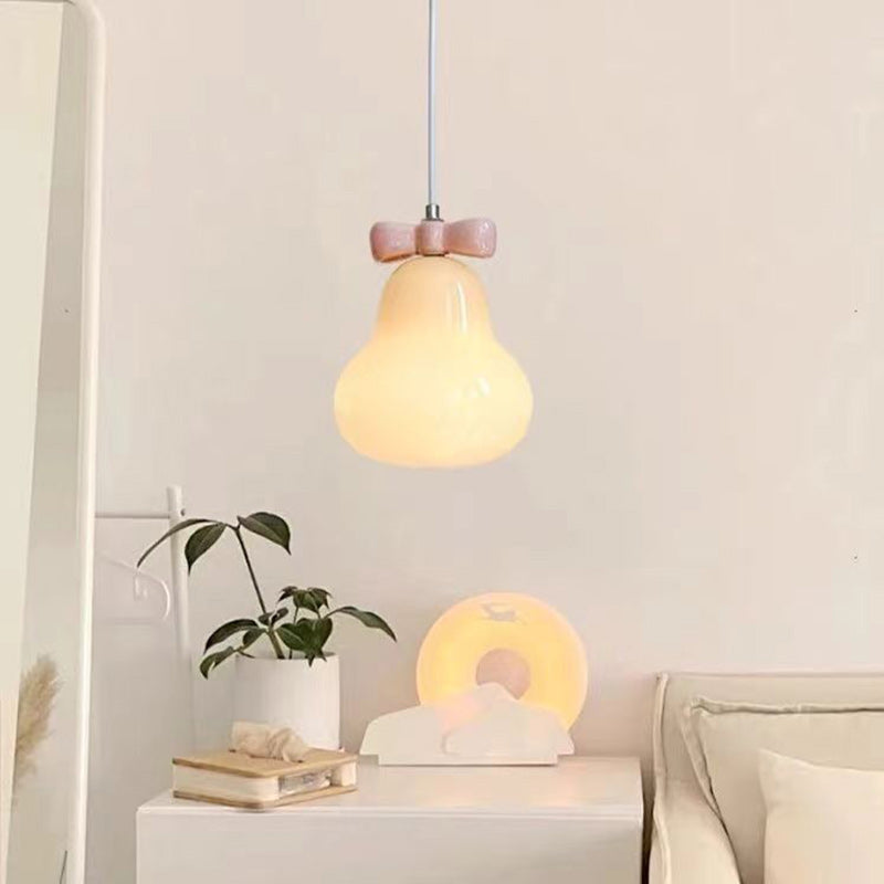 Lustre suspendu 1 lumière en fer traditionnel français en céramique verre gourde poire nœud papillon pour chevet 