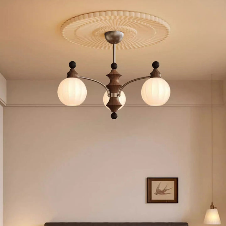 Zeitgenössische Retro Holz Eisen Glas Kugel Bambus Säule 3/5/8 Licht Kronleuchter für Wohnzimmer 