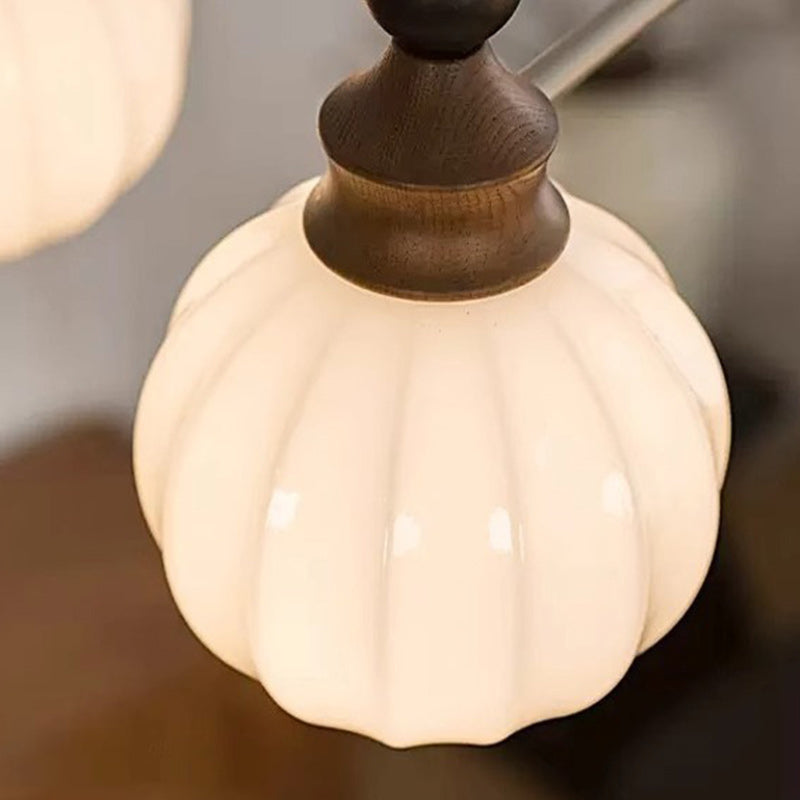 Contemporary Retro Wood Iron Glass Ball Bamboo Column 3/5/8 Light Chandeliers For Living Room