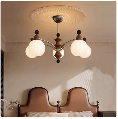 Contemporary Retro Wood Iron Glass Ball Bamboo Column 3/5/8 Light Chandeliers For Living Room