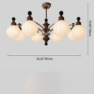 Contemporary Retro Wood Iron Glass Ball Bamboo Column 3/5/8 Light Chandeliers For Living Room