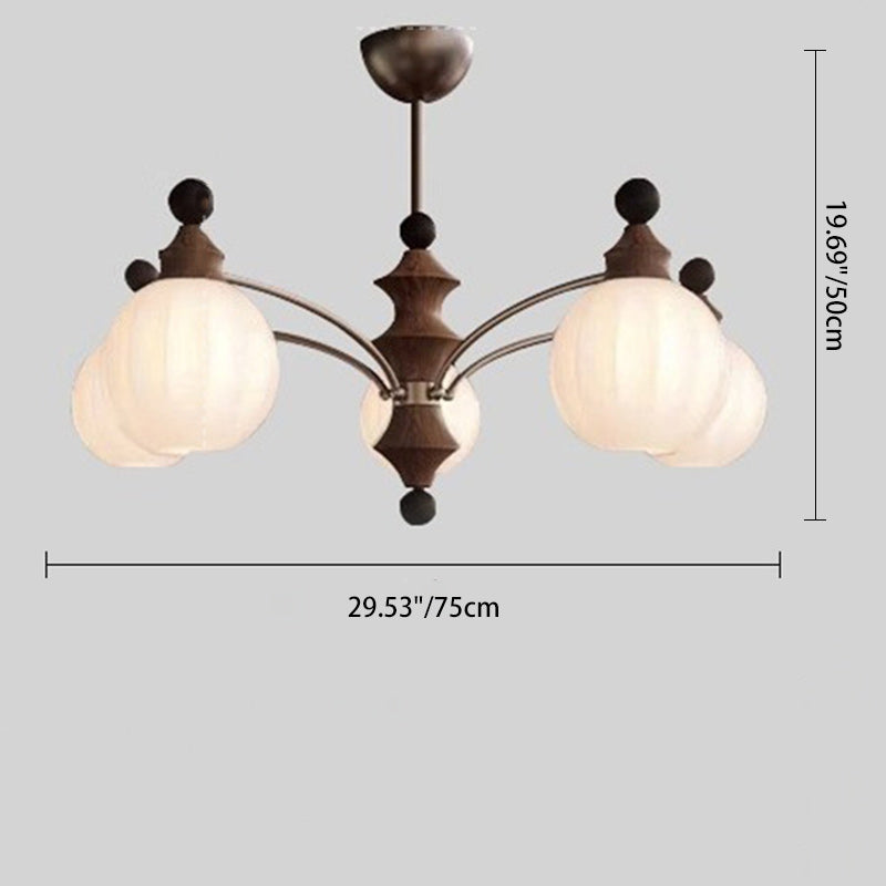 Contemporary Retro Wood Iron Glass Ball Bamboo Column 3/5/8 Light Chandeliers For Living Room