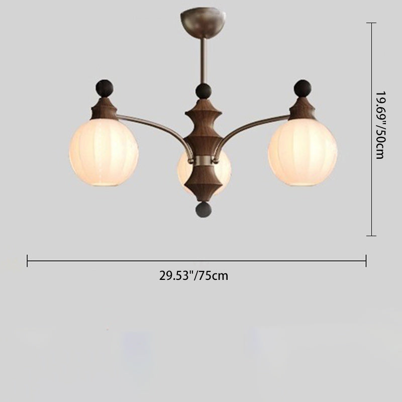 Contemporary Retro Wood Iron Glass Ball Bamboo Column 3/5/8 Light Chandeliers For Living Room