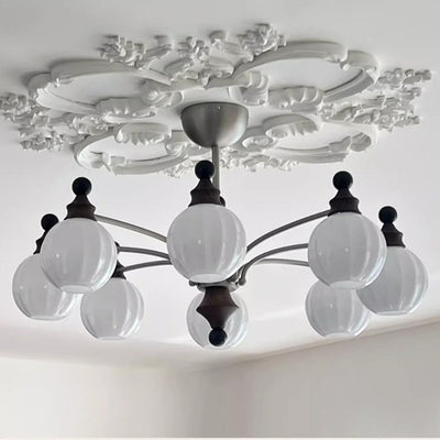 Contemporary Retro Wood Iron Glass Ball Bamboo Column 3/5/8 Light Chandeliers For Living Room