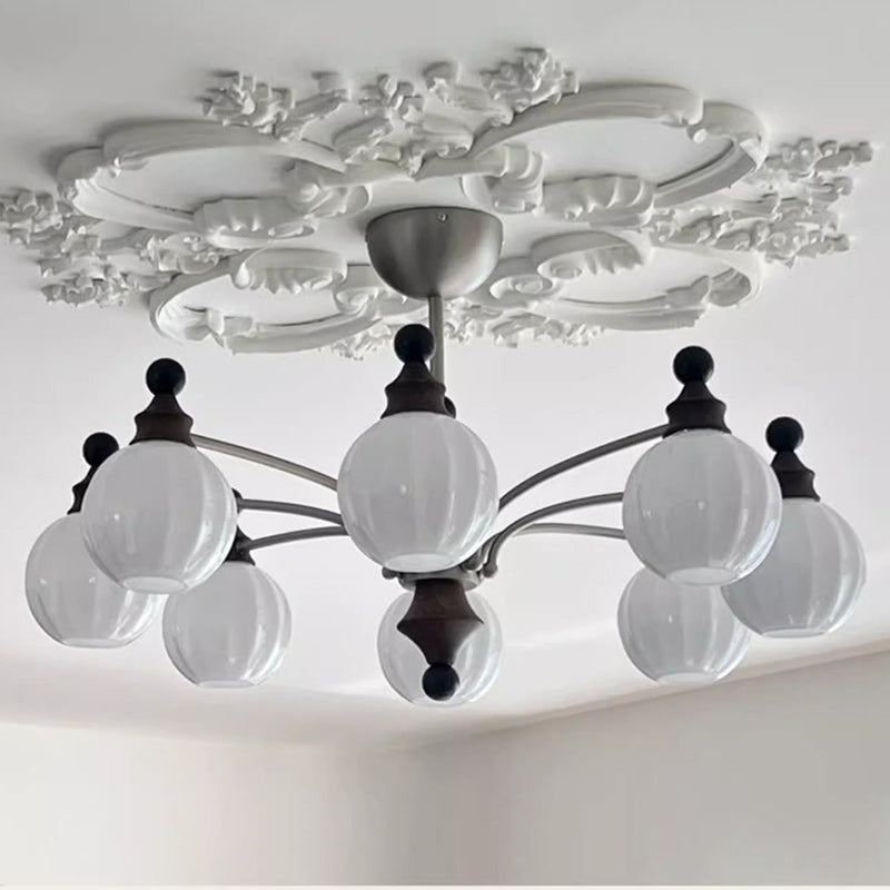 Contemporary Retro Wood Iron Glass Ball Bamboo Column 3/5/8 Light Chandeliers For Living Room