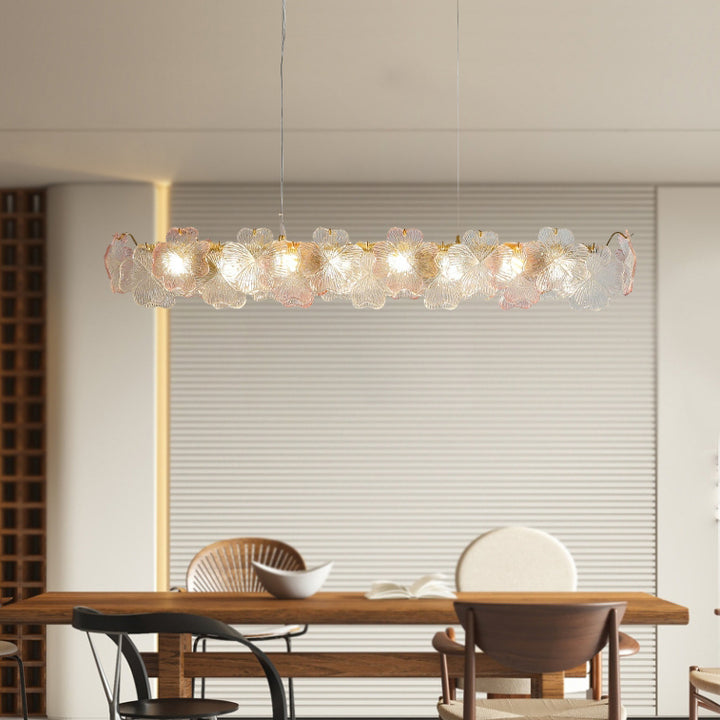Traditional French Iron Stainless Steel Glass Flower Four-Leaf Clover 6/8 Light Chandeliers Island Light For Dining Room