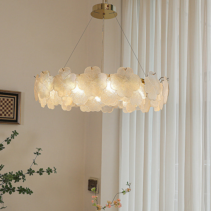 Traditionelle französische Eisen-Edelstahl-Glas-Mattierte Blütenblatt 6/8/10/12/16/20 Licht Kronleuchter für Wohnzimmer 