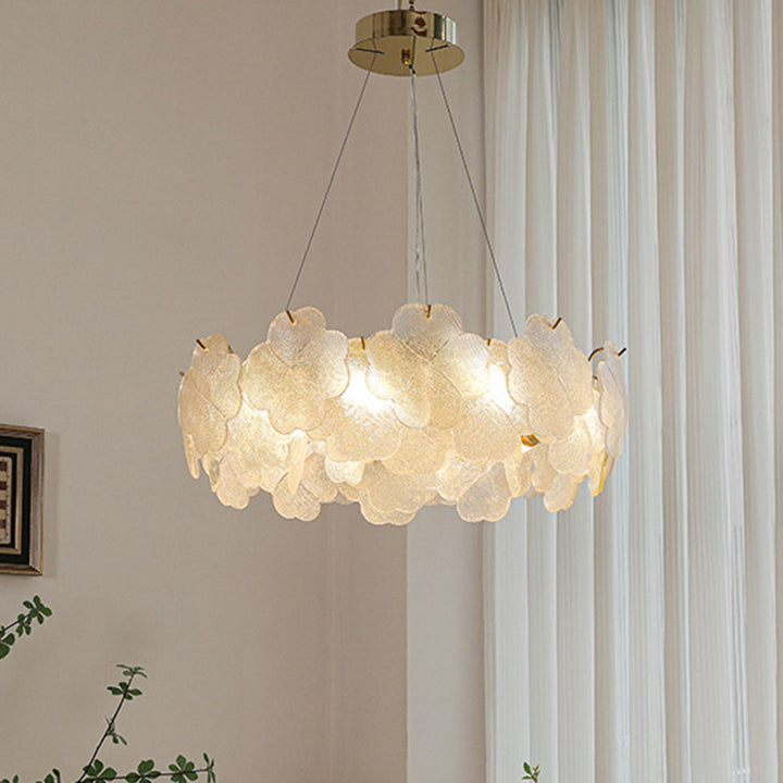 Traditionelle französische Eisen-Edelstahl-Glas-Mattierte Blütenblatt 6/8/10/12/16/20 Licht Kronleuchter für Wohnzimmer 