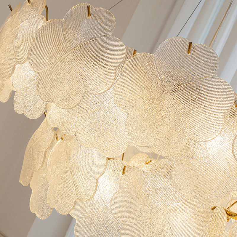 Traditional French Iron Stainless Steel Glass Frosted Petal Four-Leaf Clover 6/8-Light Chandeliers Island Light For Dining Room