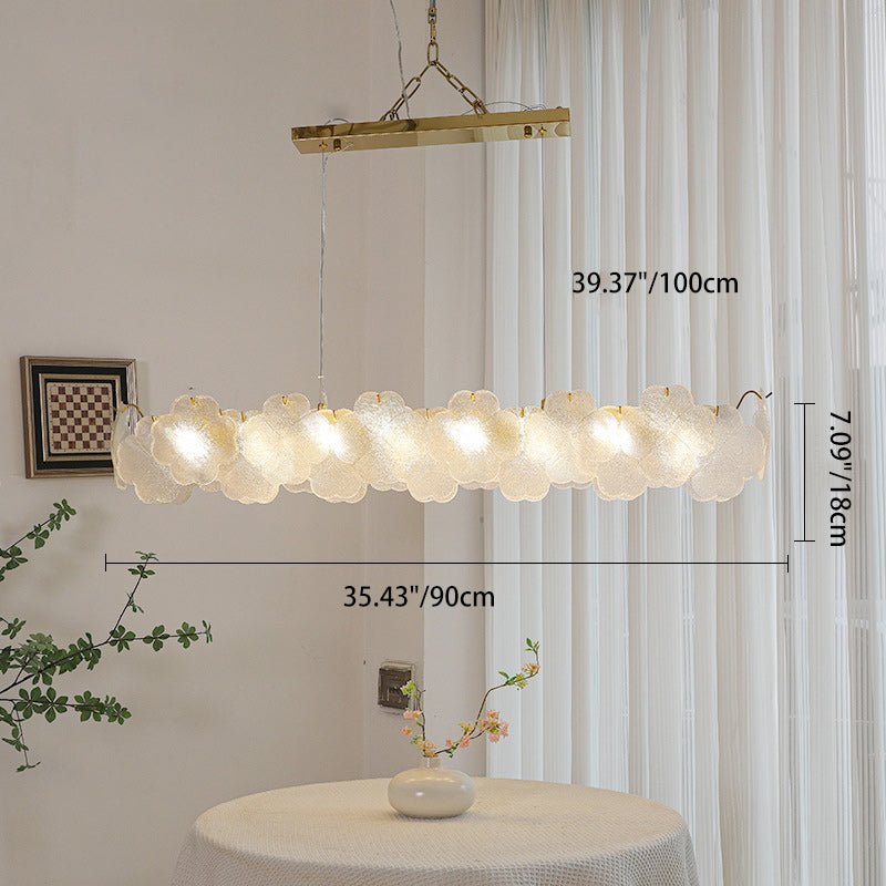 Traditional French Iron Stainless Steel Glass Frosted Petal Four-Leaf Clover 6/8-Light Chandeliers Island Light For Dining Room