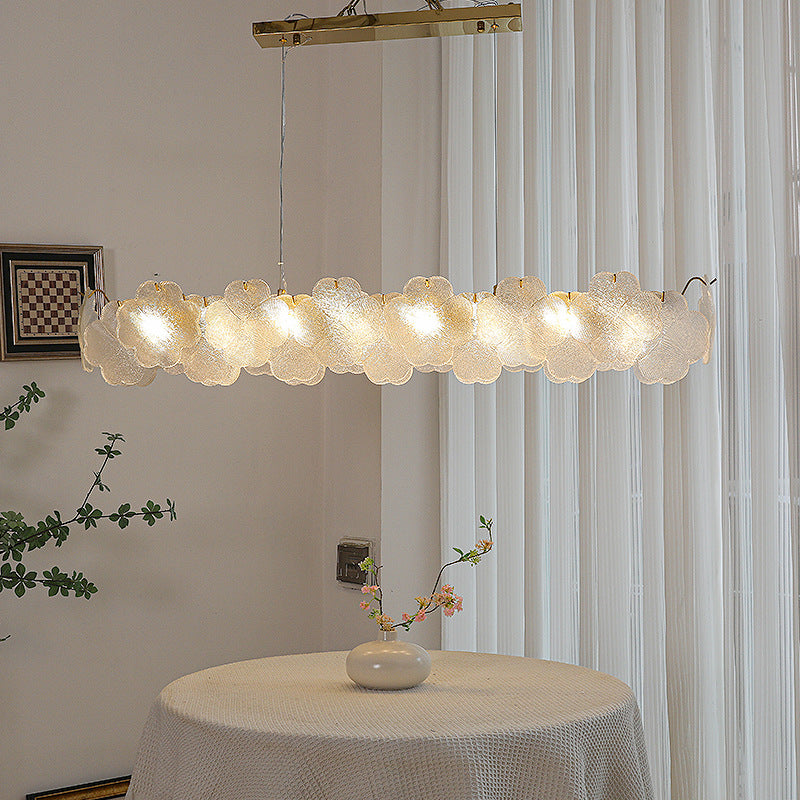 Traditional French Iron Stainless Steel Glass Frosted Petal Four-Leaf Clover 6/8-Light Chandeliers Island Light For Dining Room
