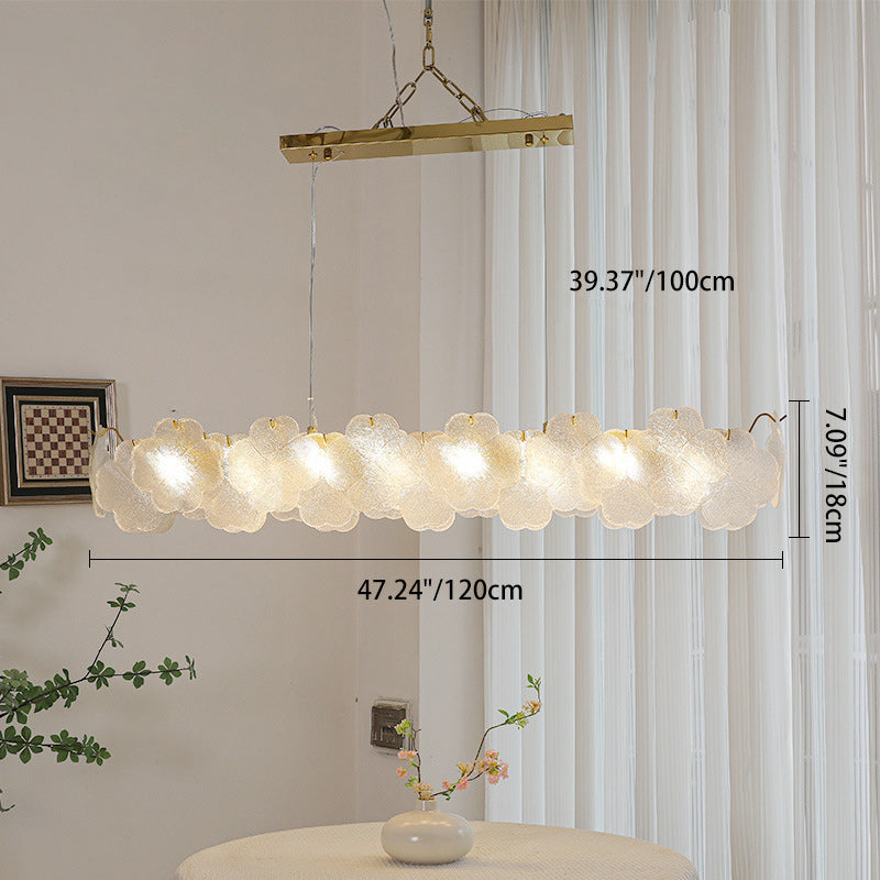 Traditional French Iron Stainless Steel Glass Frosted Petal Four-Leaf Clover 6/8-Light Chandeliers Island Light For Dining Room