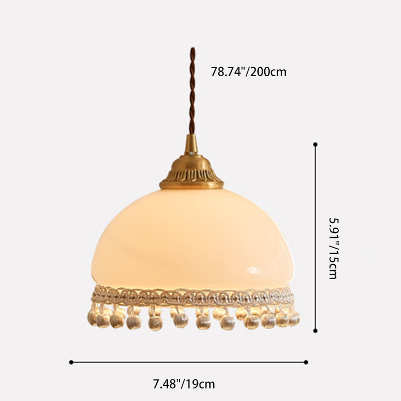 Traditionelle europäische Kupfer-Glas-Seide-Draht-Quaste-Kuppel-Oval-1-Licht-Pendelleuchte für das Nachtkästchen 