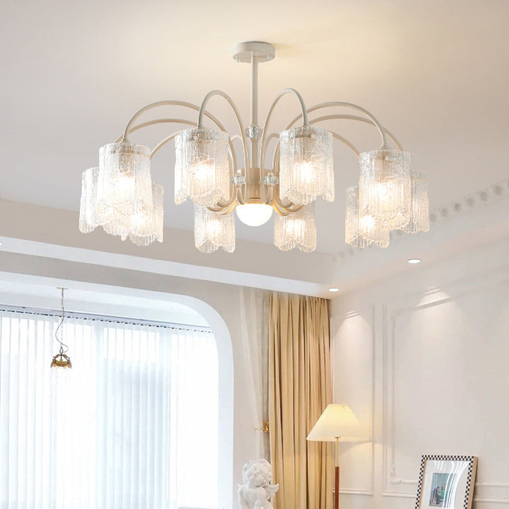 Traditionelle französische Eisen-Glas-Blütenblatt-Zylinder 3/6/8/10 Licht Kronleuchter für Wohnzimmer 