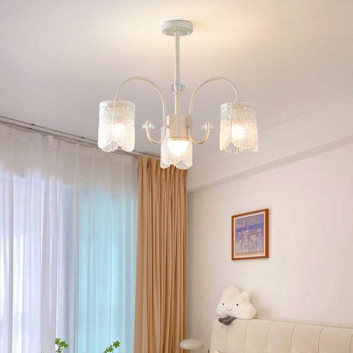 Traditionelle französische Eisen-Glas-Blütenblatt-Zylinder 3/6/8/10 Licht Kronleuchter für Wohnzimmer 