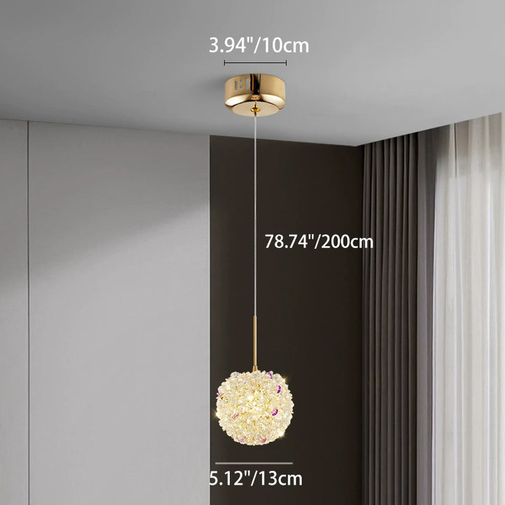 Lámpara Colgante Moderna de Lujo con Bola de Cristal y Hortensia Elevable de 1/2/3/5 Luces para la Mesita de Noche 