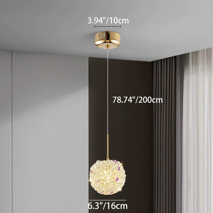 Lámpara Colgante Moderna de Lujo con Bola de Cristal y Hortensia Elevable de 1/2/3/5 Luces para la Mesita de Noche 