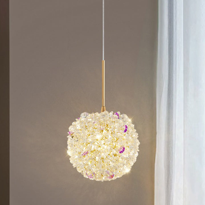 Lámpara Colgante Moderna de Lujo con Bola de Cristal y Hortensia Elevable de 1/2/3/5 Luces para la Mesita de Noche 