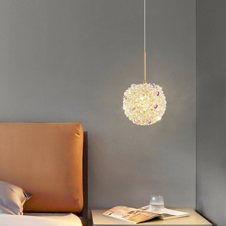 Lámpara Colgante Moderna de Lujo con Bola de Cristal y Hortensia Elevable de 1/2/3/5 Luces para la Mesita de Noche 