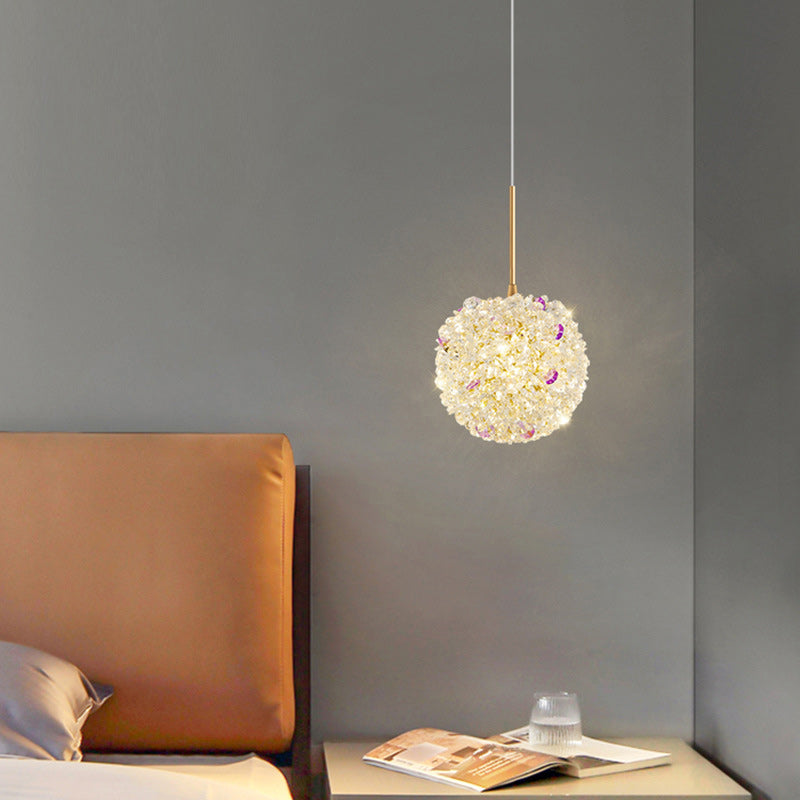 Modern Luxury Hardware Crystal Ball Hydrangea Liftable 1/2/3/5 Light Pendant Light For Bedside