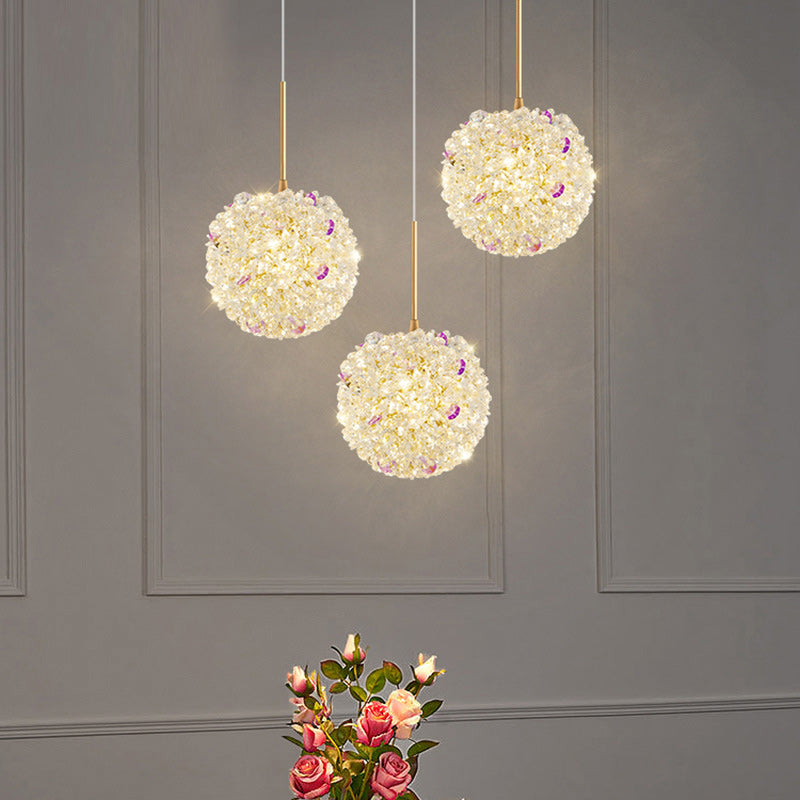Lámpara Colgante Moderna de Lujo con Bola de Cristal y Hortensia Elevable de 1/2/3/5 Luces para la Mesita de Noche 