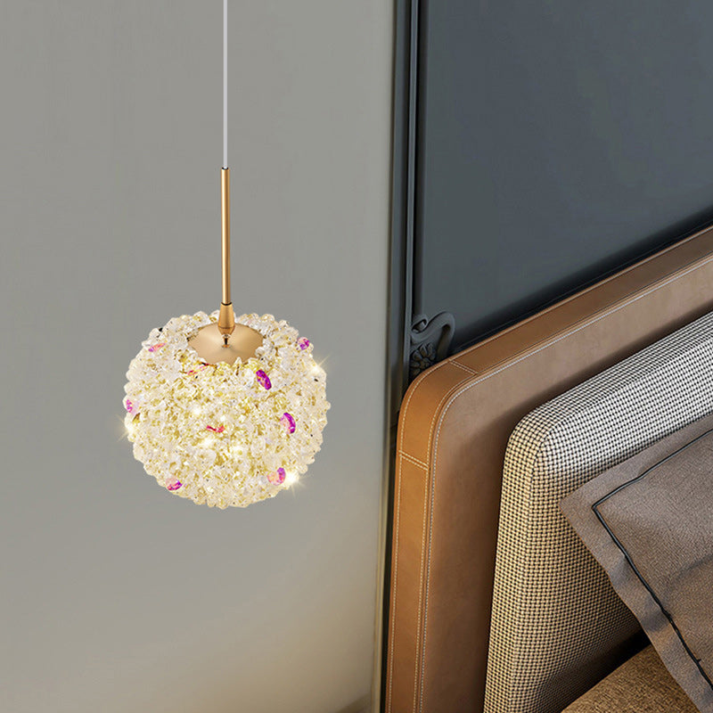 Lámpara Colgante Moderna de Lujo con Bola de Cristal y Hortensia Elevable de 1/2/3/5 Luces para la Mesita de Noche 